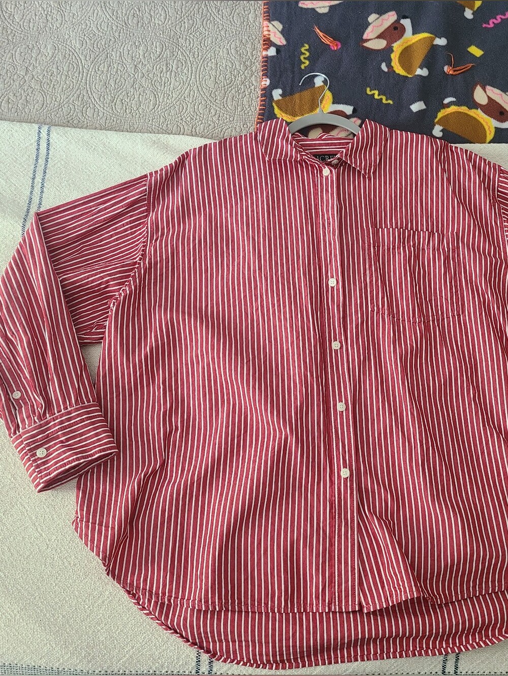J Crew Red White Striped Long Sleeve Etienne Oversized Fit Button Down Size XL